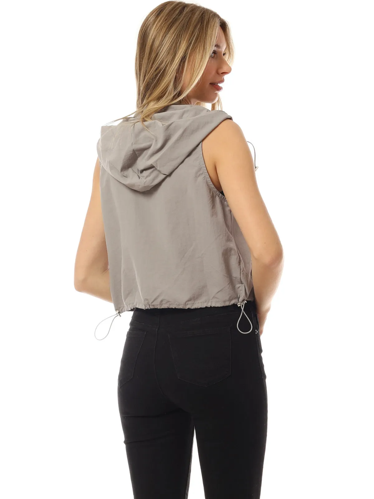 Lightweight Zip Vest Jacket Outdoor Hooded Windbreaker Vest With Utility Pockets
