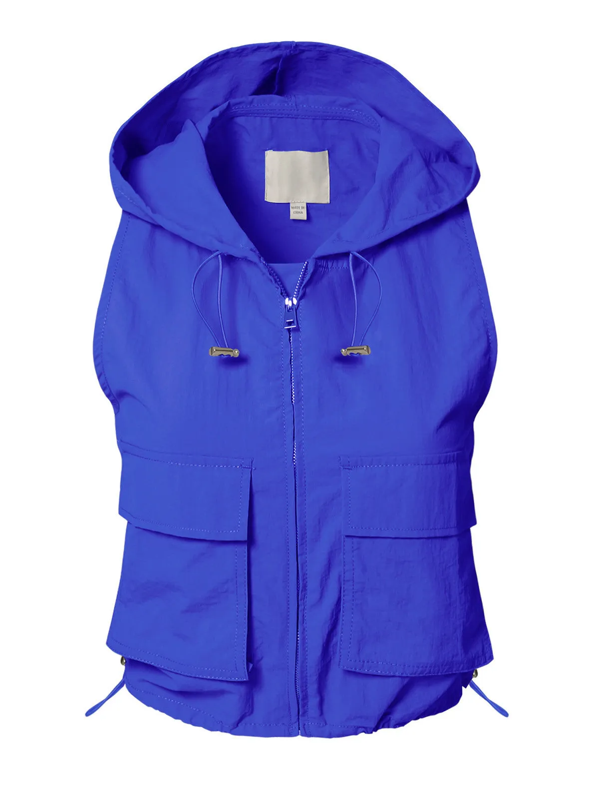 Lightweight Zip Vest Jacket Outdoor Hooded Windbreaker Vest With Utility Pockets