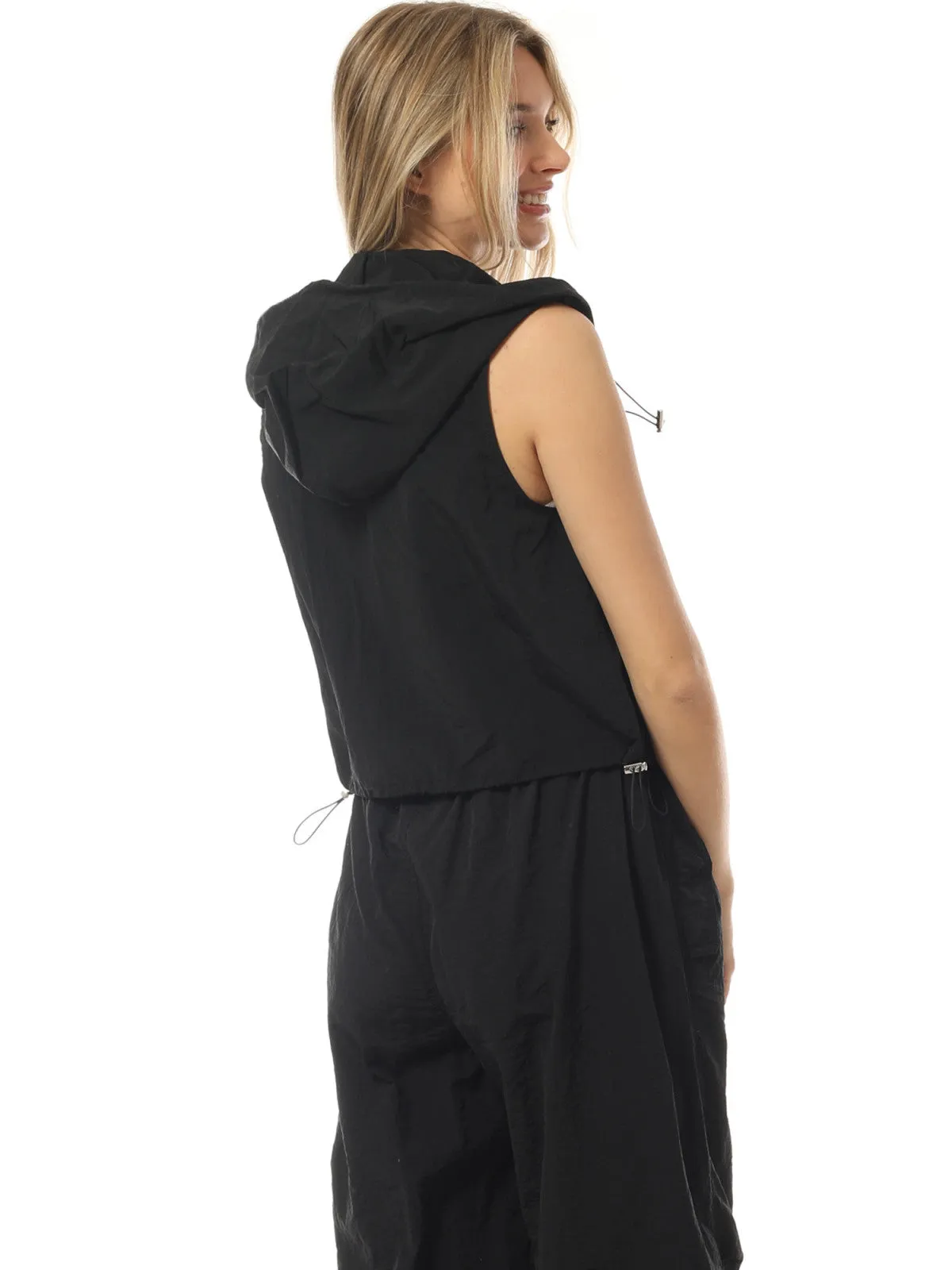 Lightweight Zip Vest Jacket Outdoor Hooded Windbreaker Vest With Utility Pockets