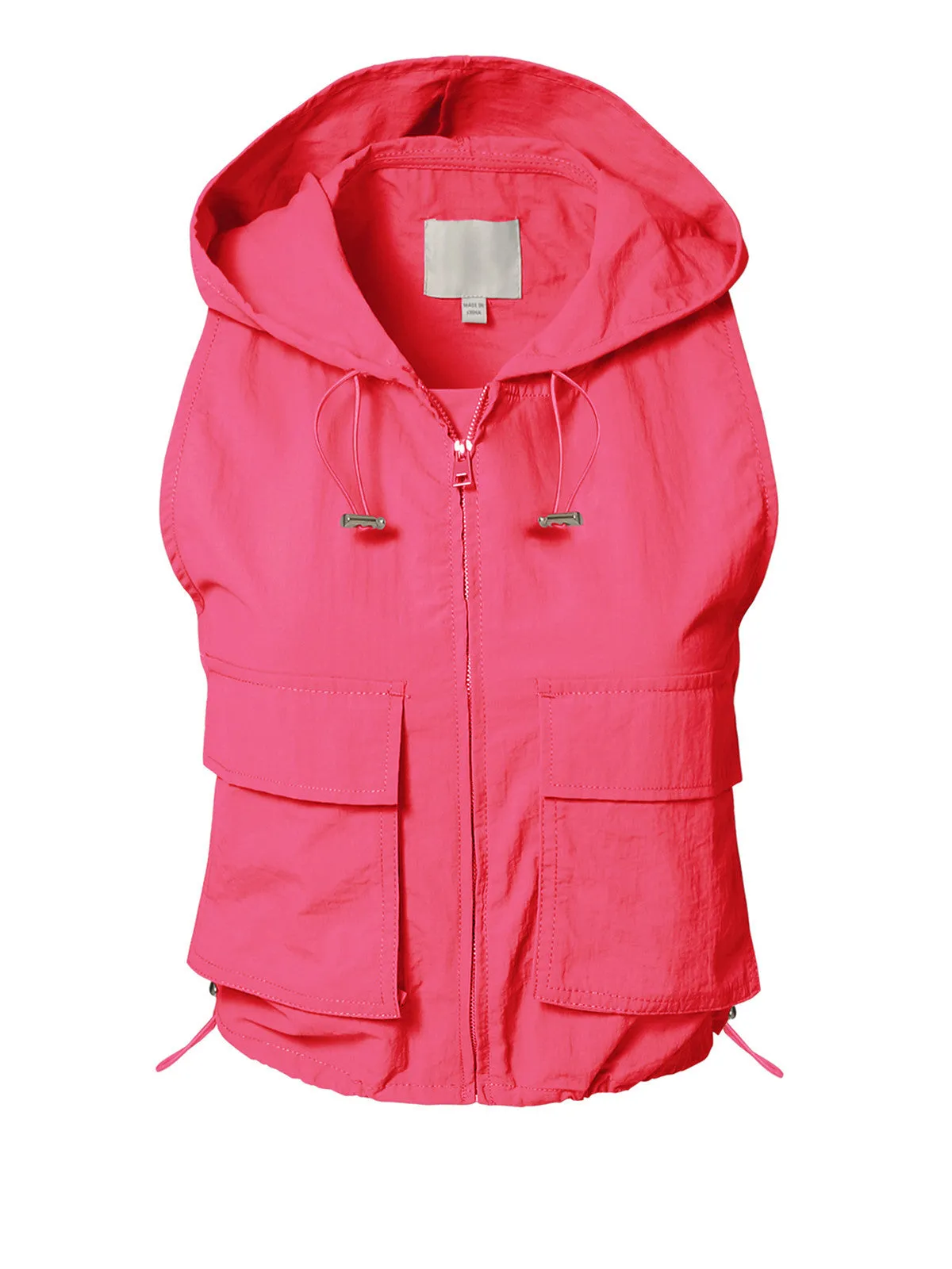 Lightweight Zip Vest Jacket Outdoor Hooded Windbreaker Vest With Utility Pockets