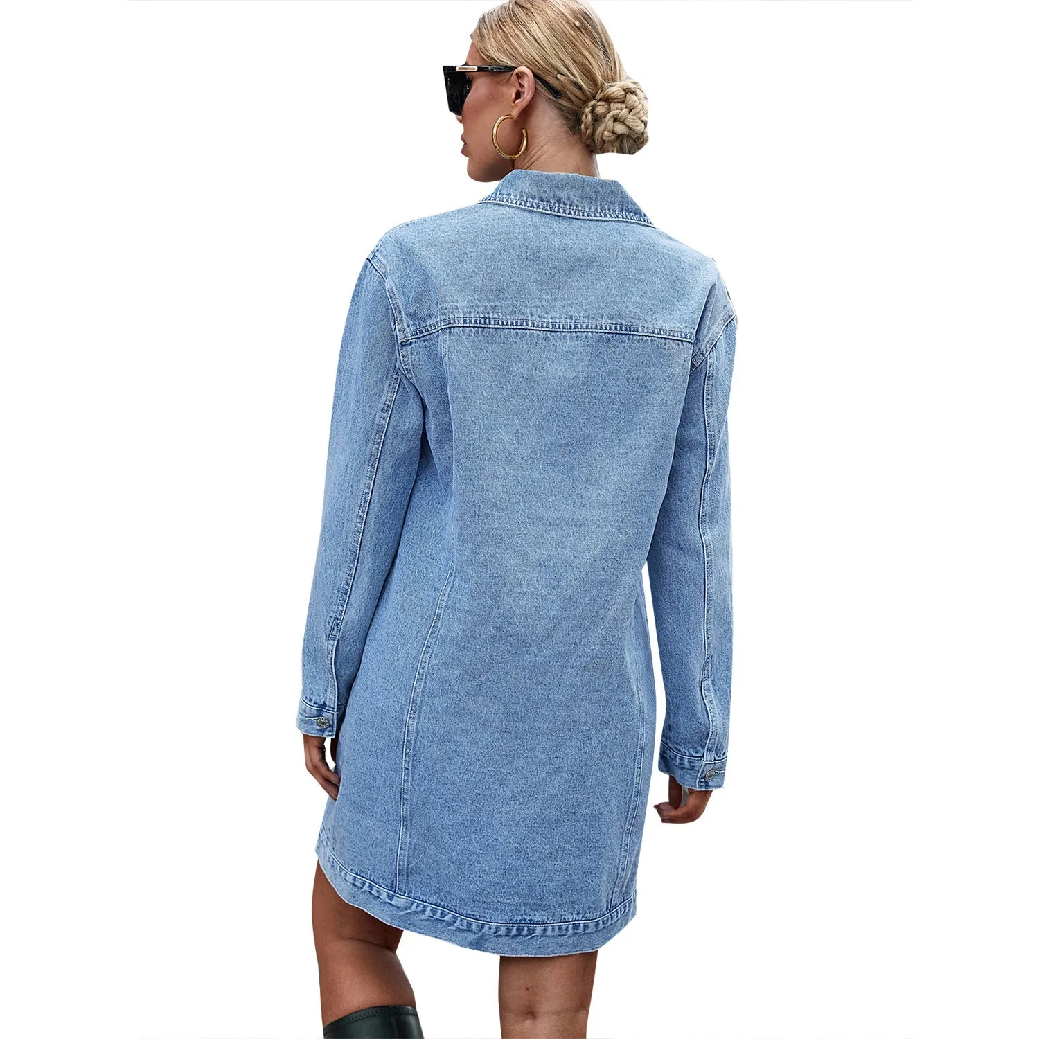 Long Sleeve Slim Waist Denim Shirt Dress