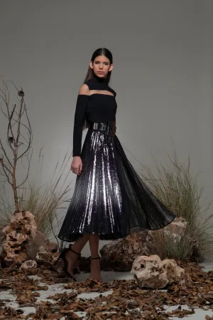 Long-Sleeved A-line Midi Dress