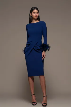 Long-Sleeved Midi Dress with Feather Details