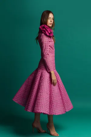 Long-Sleeved Modified A-line Midi Dress