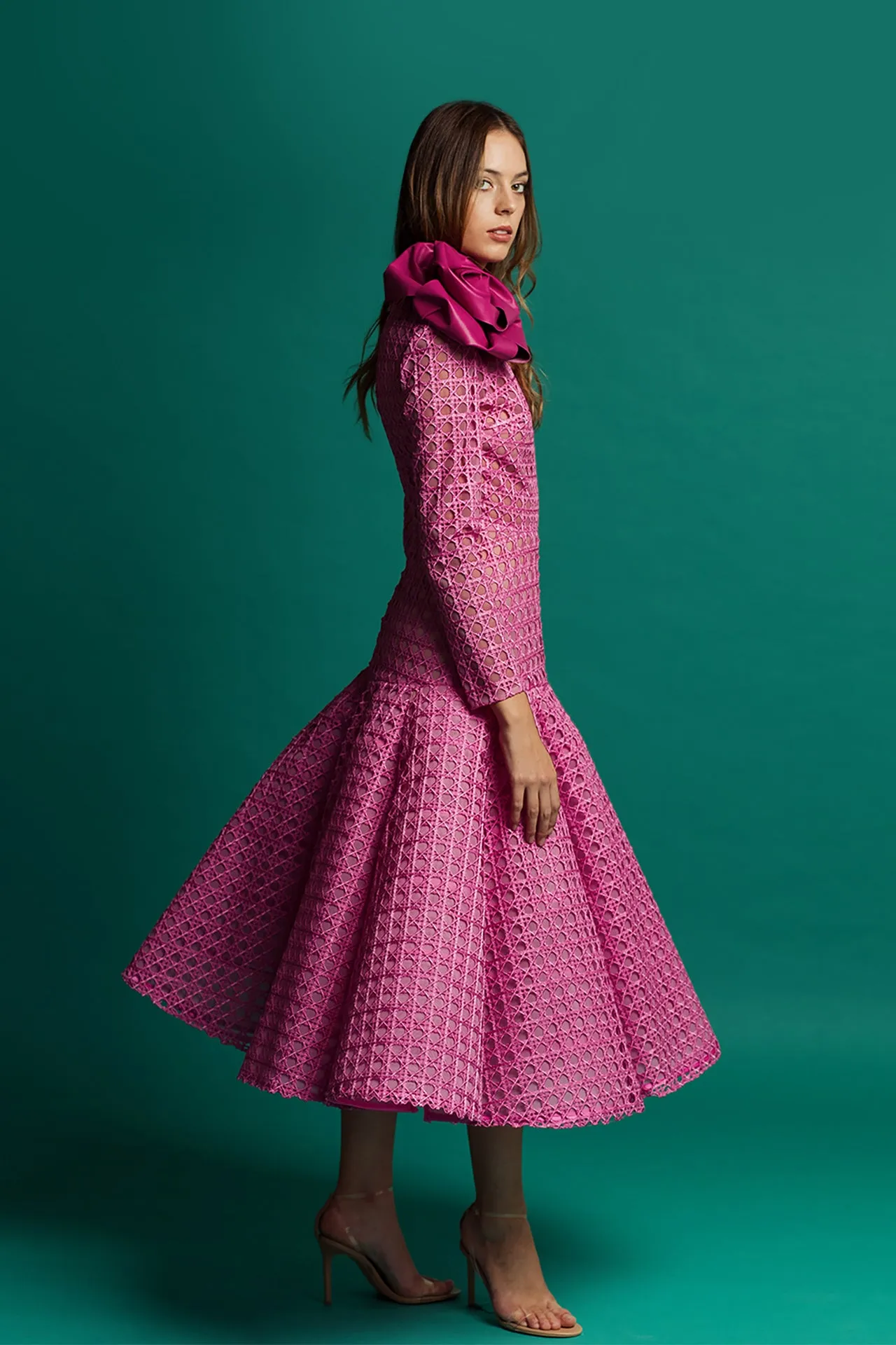 Long-Sleeved Modified A-line Midi Dress