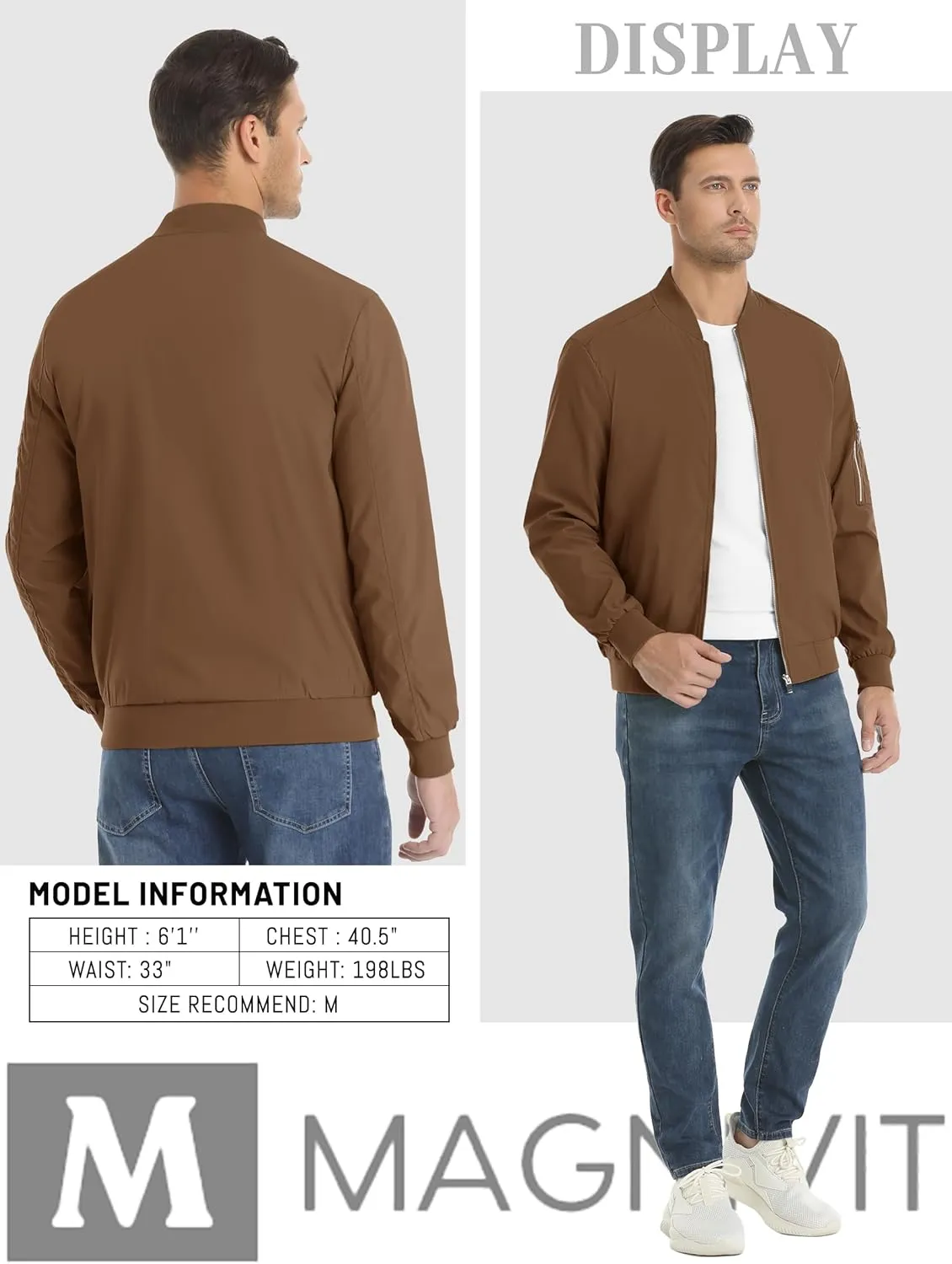 MAGNIVIT Men's Lightweight Bomber Jacket Windbreaker Casual Fall Spring Outdoor Coat