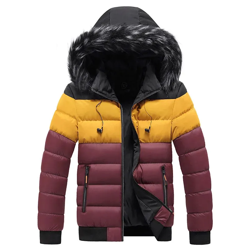 Men's Warm Windproof Puffer Jacket with Fur Hood