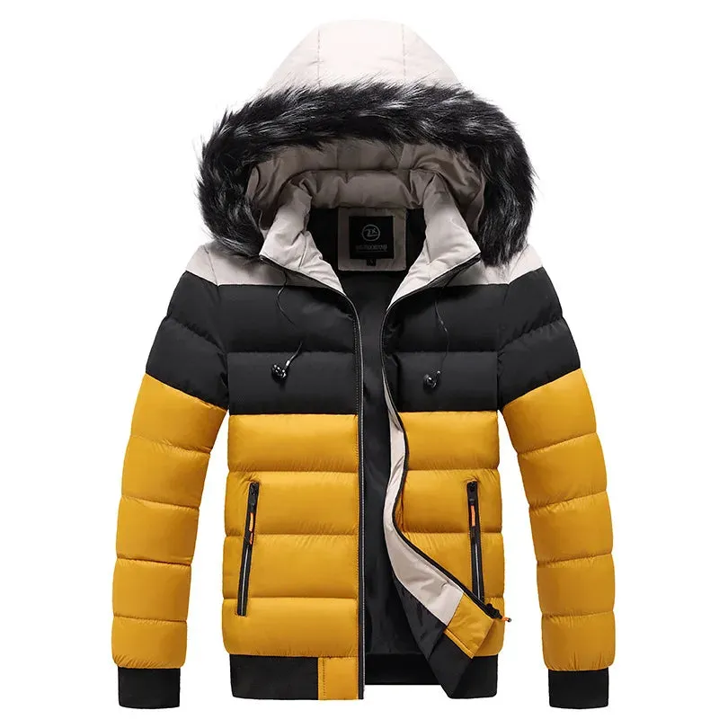 Men's Warm Windproof Puffer Jacket with Fur Hood