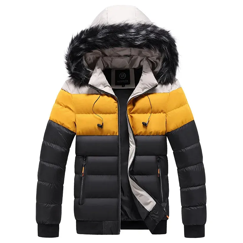 Men's Warm Windproof Puffer Jacket with Fur Hood