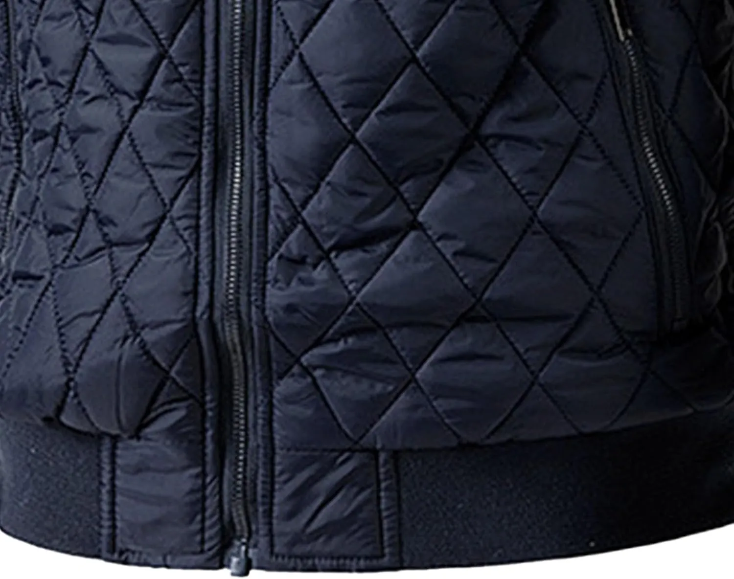 Men's Winter Quilted Jacket with Removable Hood Long Sleeve Casual Diamond Bomber Jacket Warm Winter Padded Coat