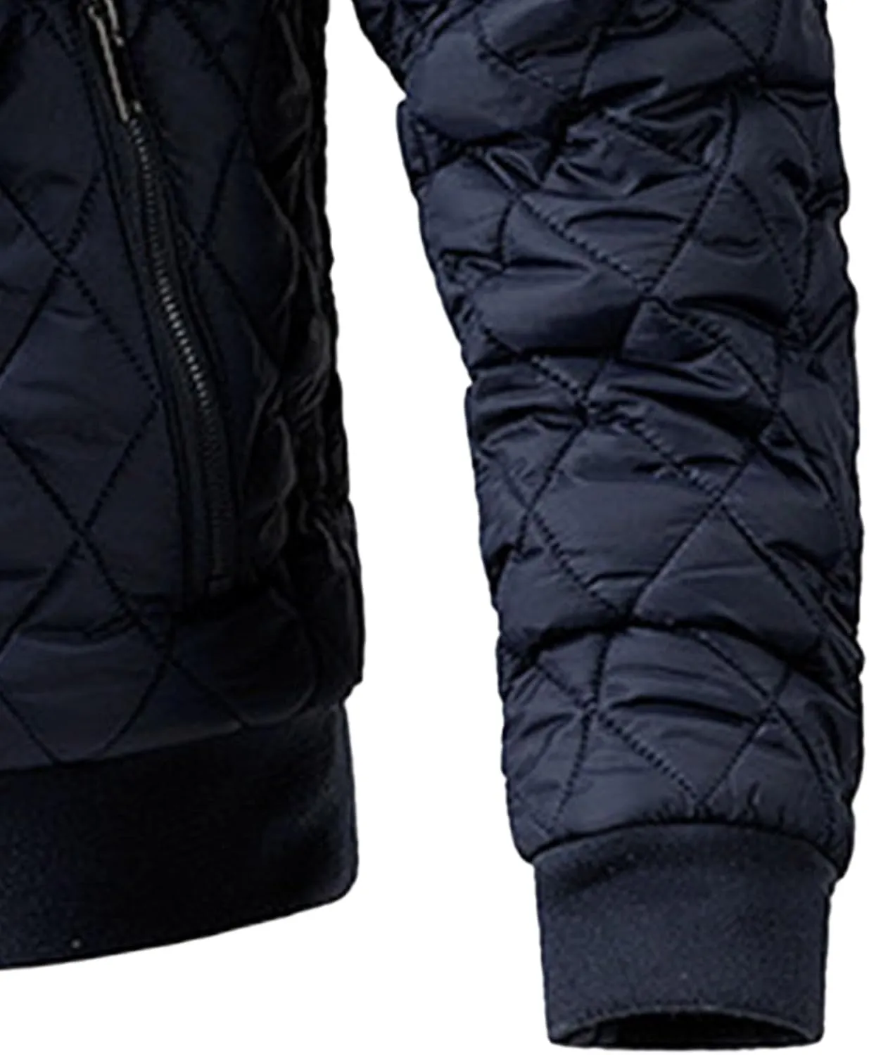 Men's Winter Quilted Jacket with Removable Hood Long Sleeve Casual Diamond Bomber Jacket Warm Winter Padded Coat
