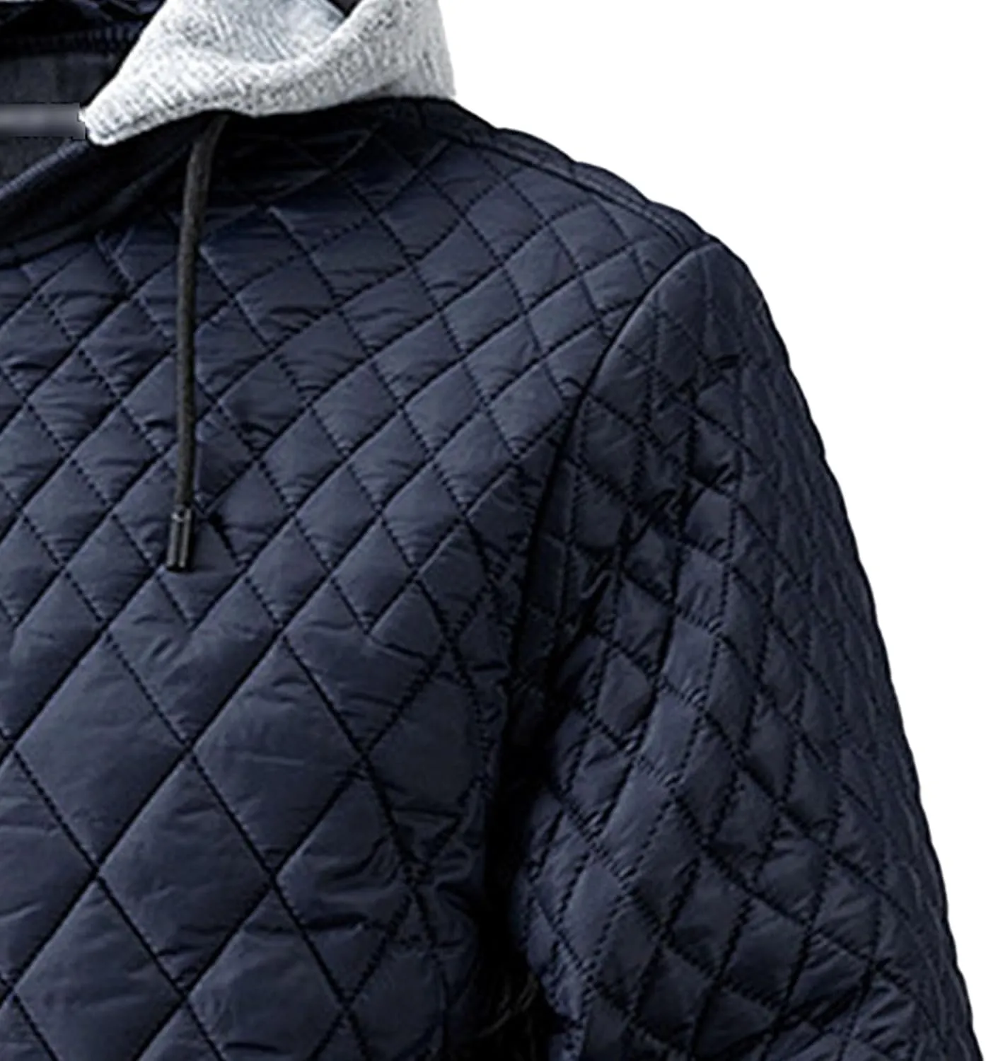 Men's Winter Quilted Jacket with Removable Hood Long Sleeve Casual Diamond Bomber Jacket Warm Winter Padded Coat