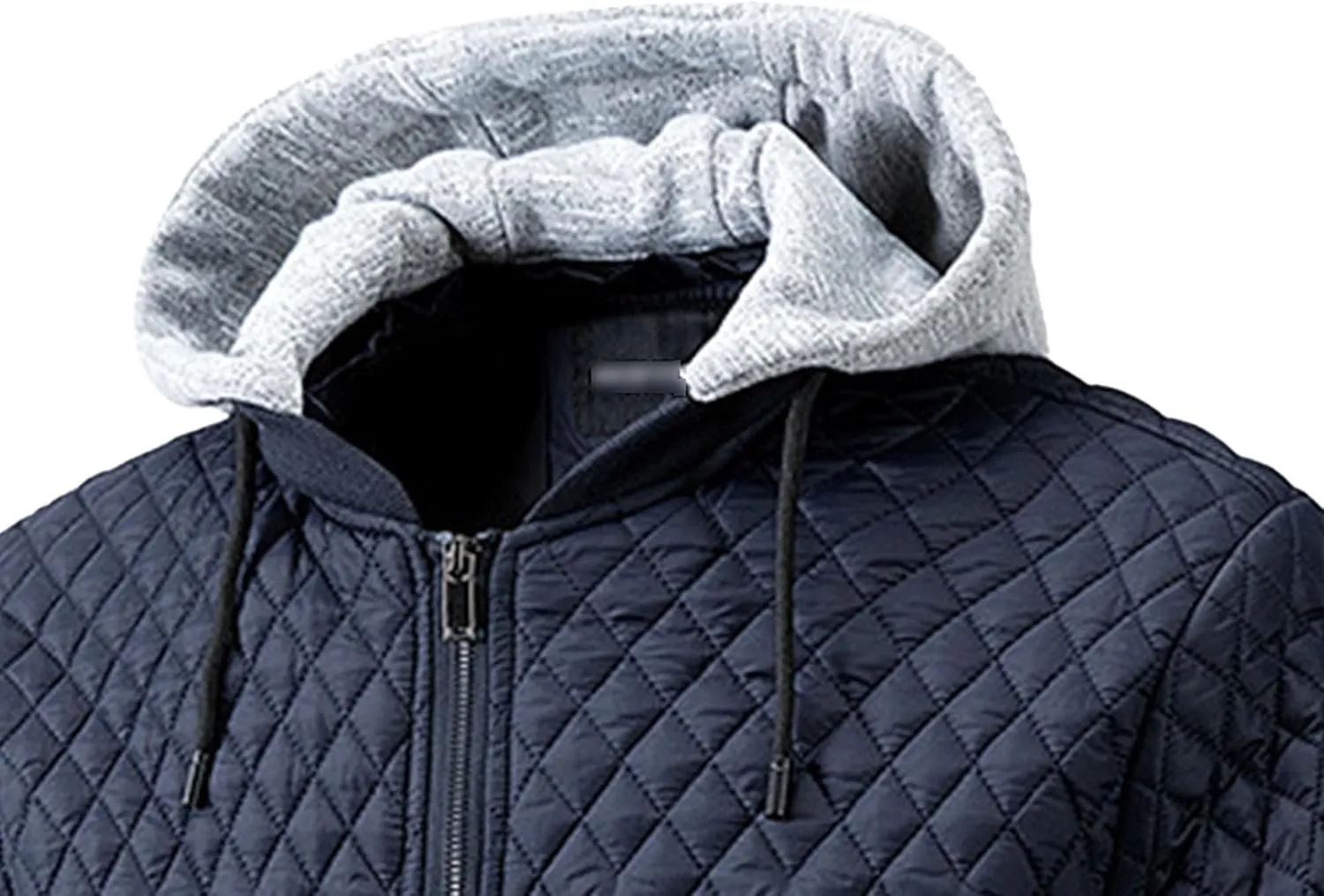 Men's Winter Quilted Jacket with Removable Hood Long Sleeve Casual Diamond Bomber Jacket Warm Winter Padded Coat
