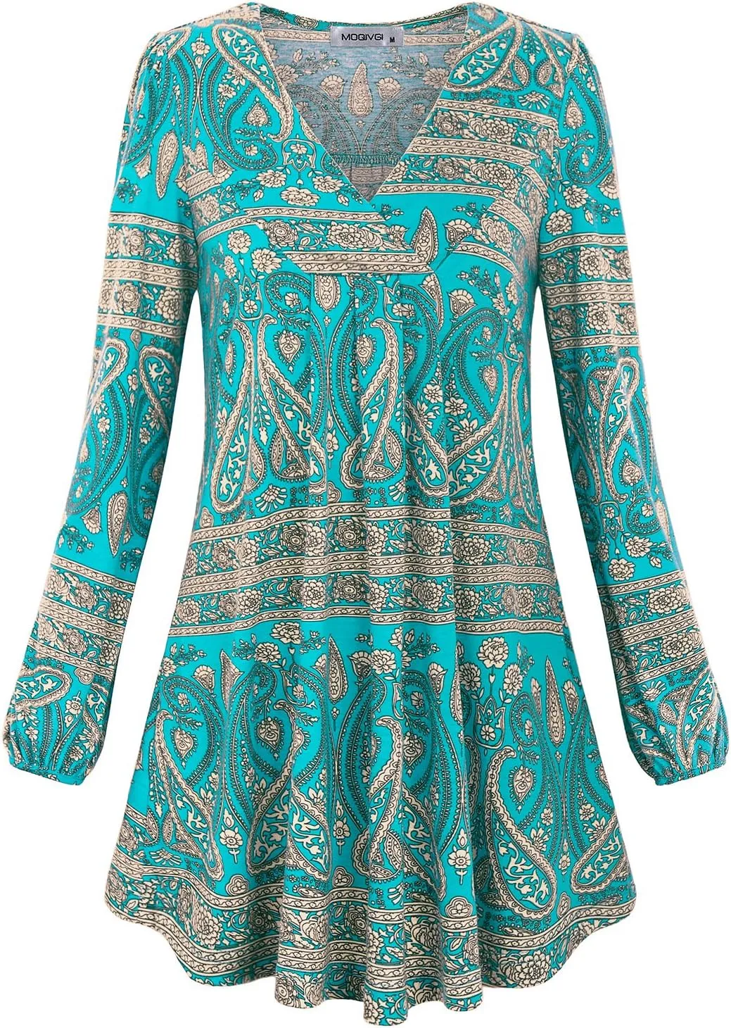 MOQIVGI Womens V Neck Long Sleeve Fashion Casual Blouse Top A-line Flowy Tunic Shirt