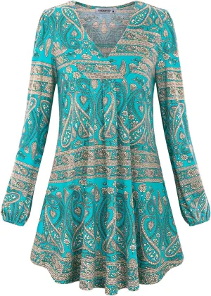 MOQIVGI Womens V Neck Long Sleeve Fashion Casual Blouse Top A-line Flowy Tunic Shirt