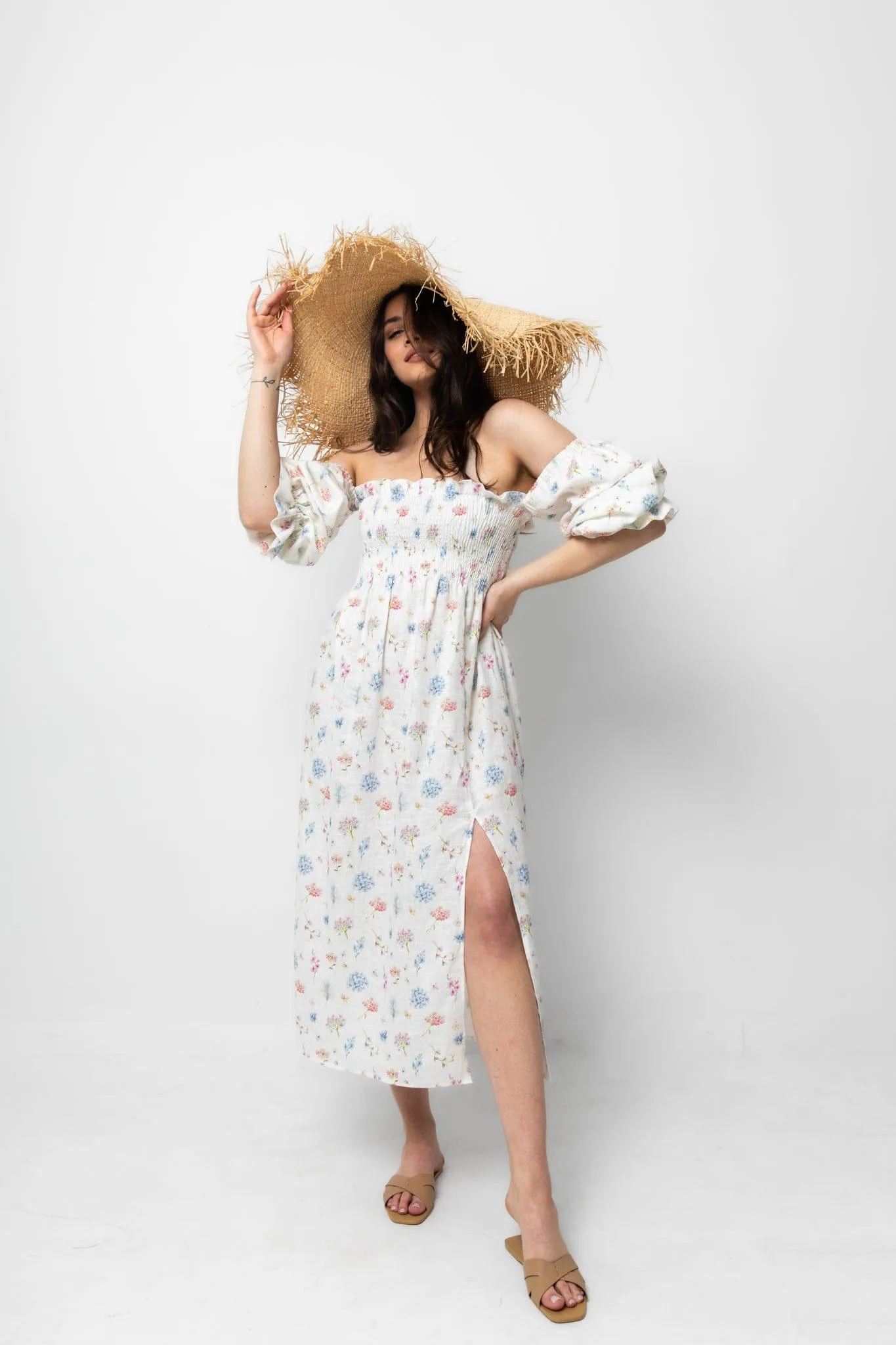 NESSA LINEN FLORAL MIDI
