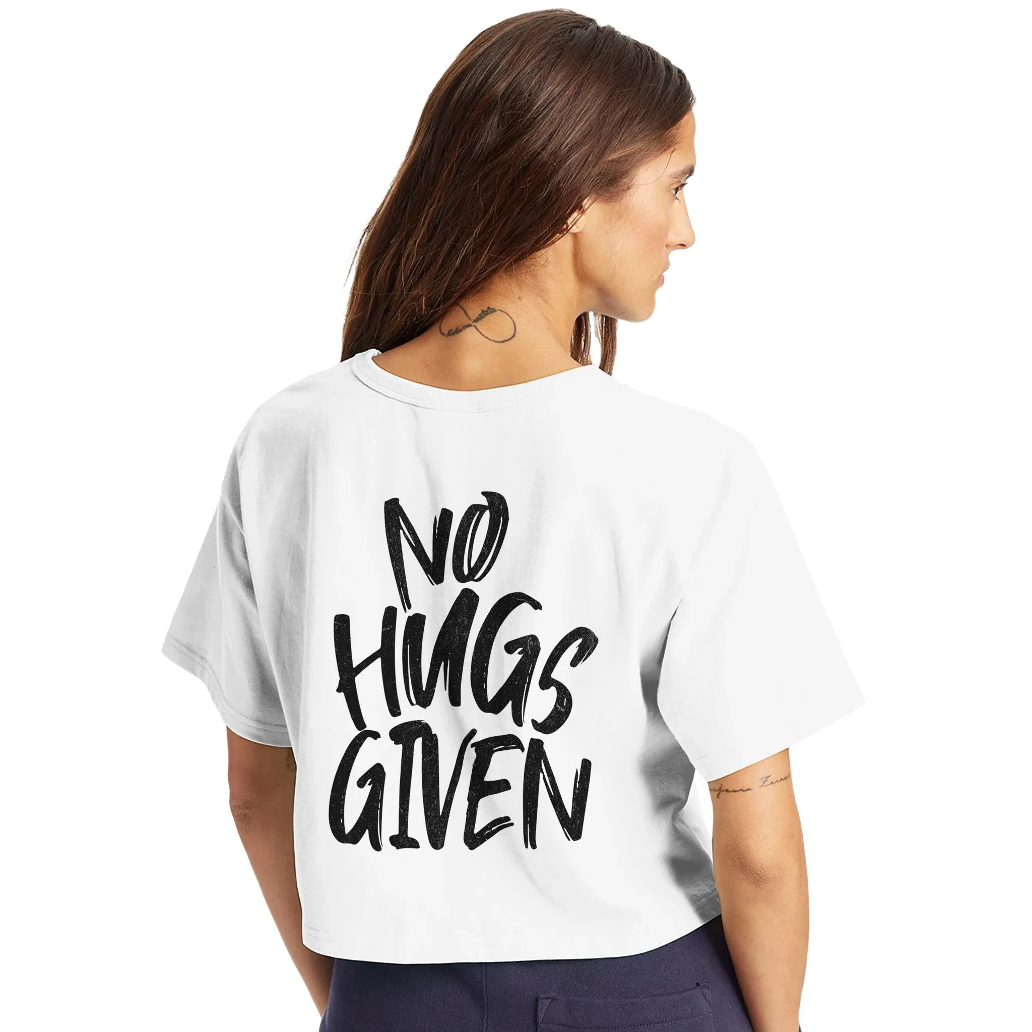 NO HUGS GIVEN Women's Cropped Heritage Crewneck T-Shirt