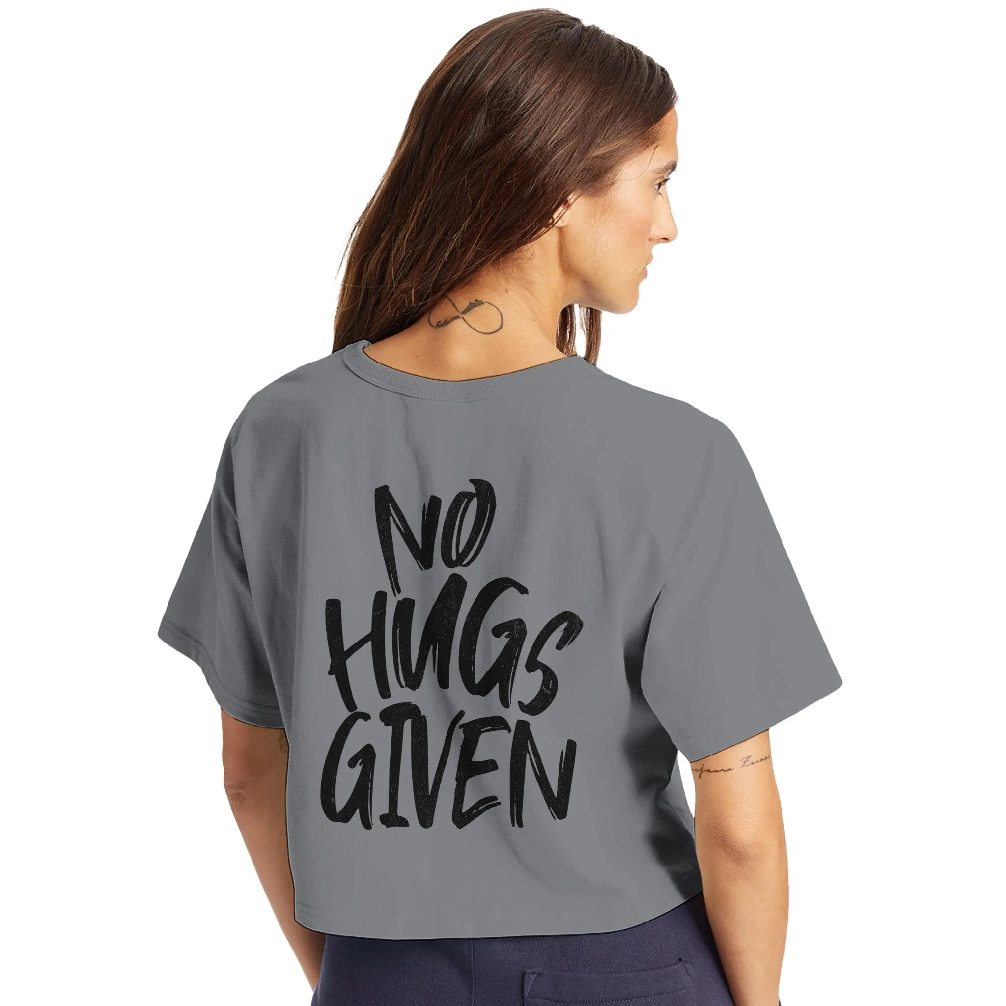 NO HUGS GIVEN Women's Cropped Heritage Crewneck T-Shirt