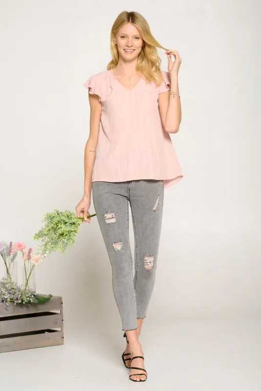 Pintuck Detail V-Neck Blouse