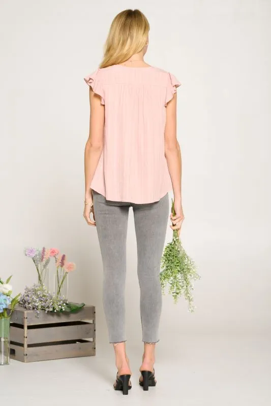 Pintuck Detail V-Neck Blouse