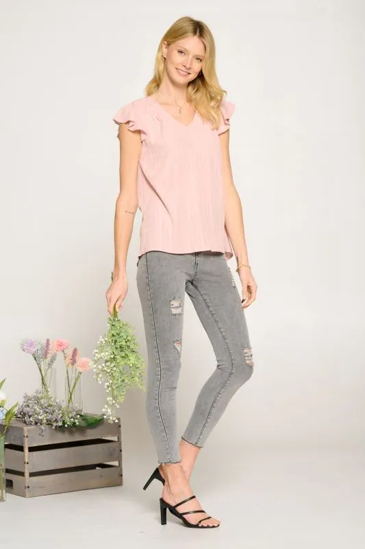 Pintuck Detail V-Neck Blouse