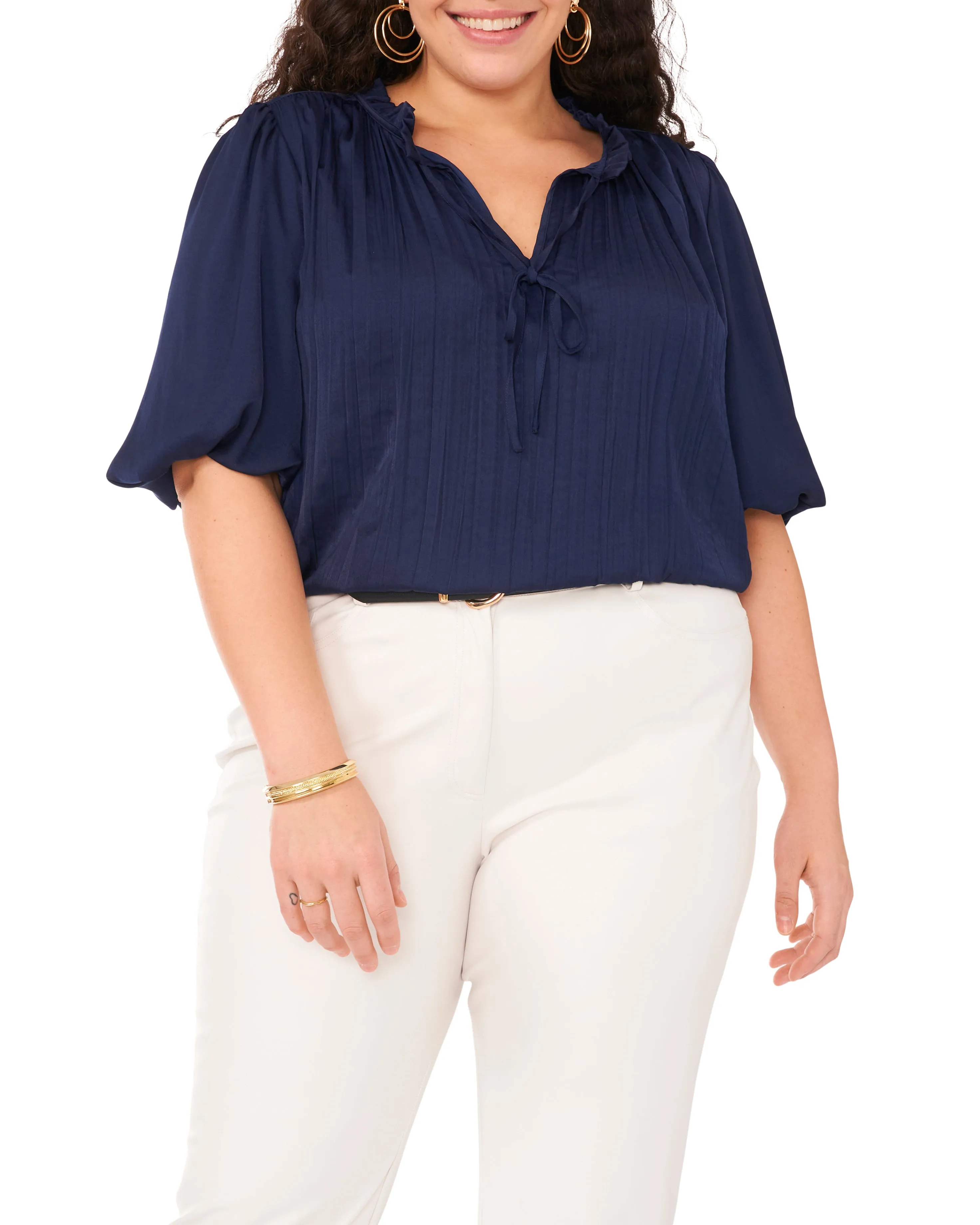 Pleated Pull Sleeve Blouse