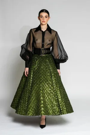 Puffy Shirt and Voluminous Midi Skirt