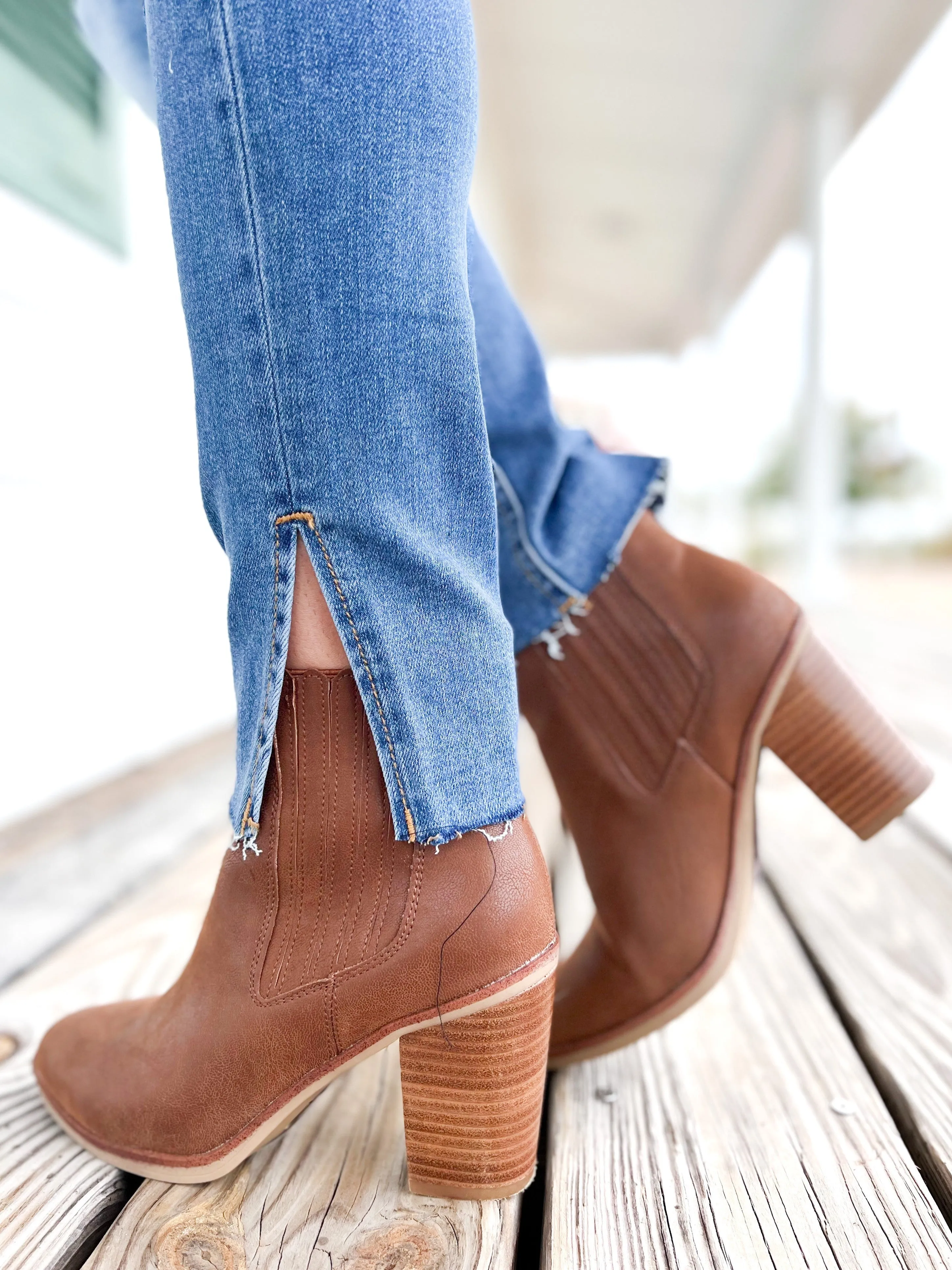 Risen High Rise Dark Wash Relaxed Fit Skinny