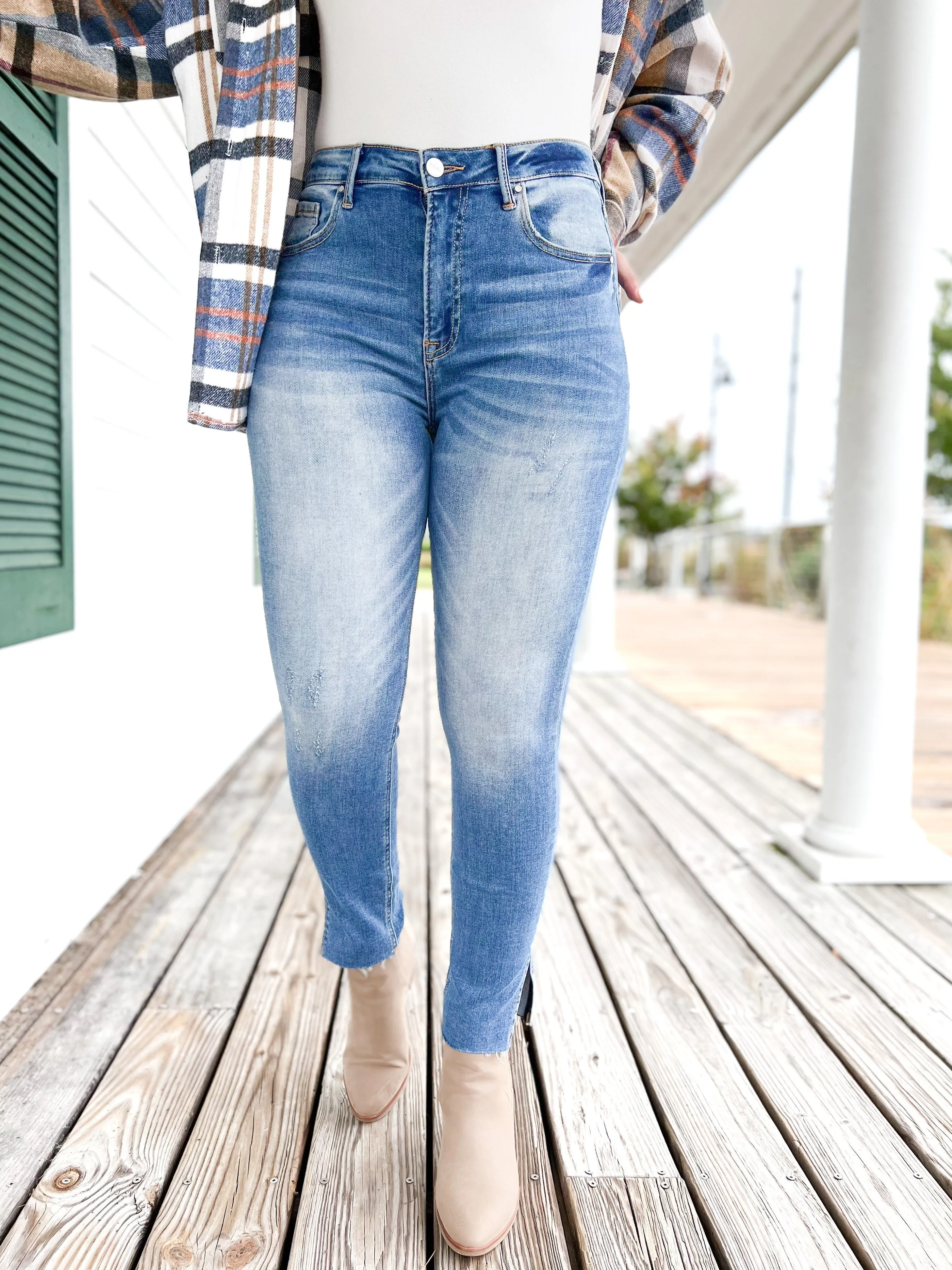 Risen High Rise Dark Wash Relaxed Fit Skinny