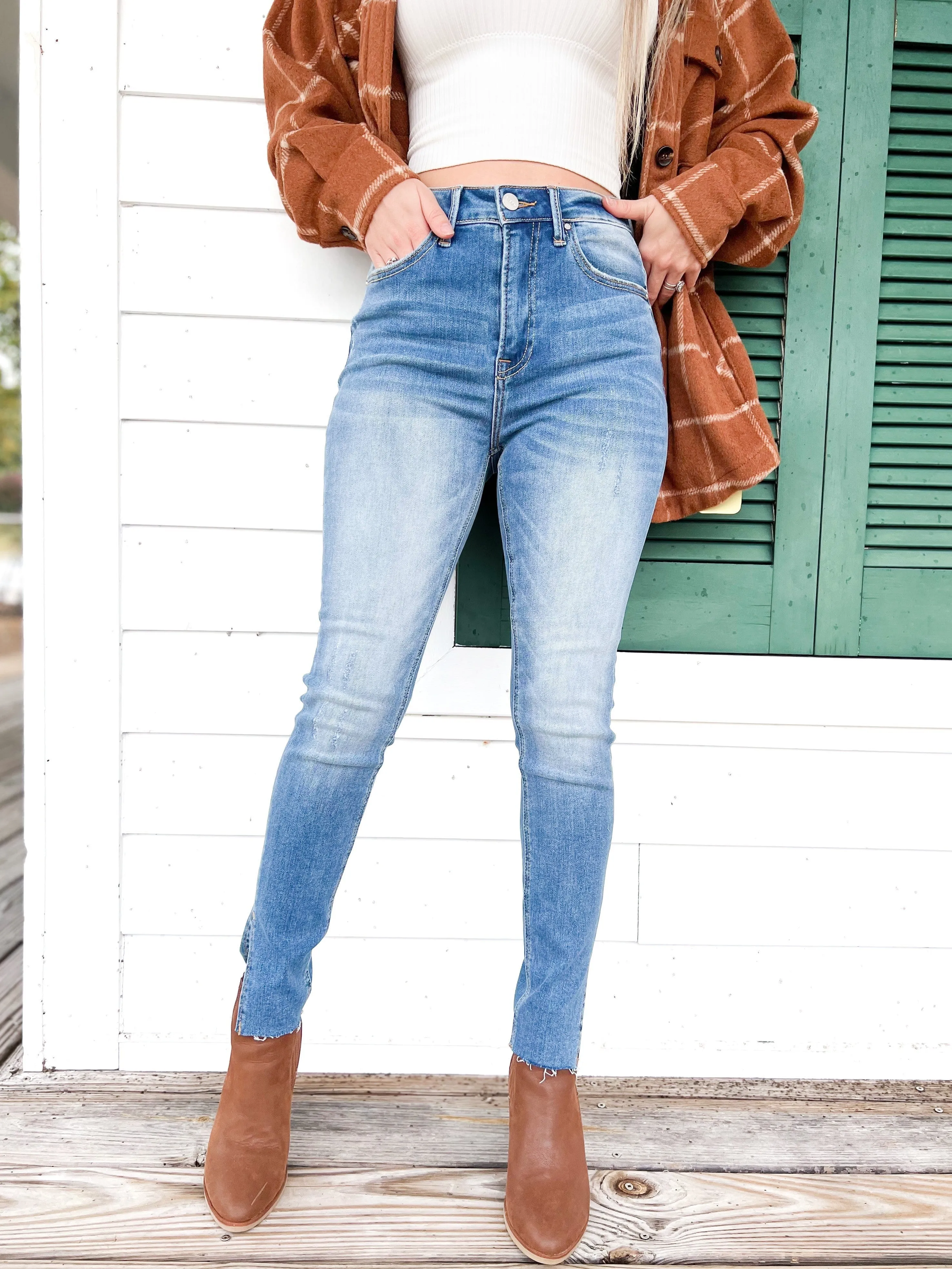 Risen High Rise Dark Wash Relaxed Fit Skinny