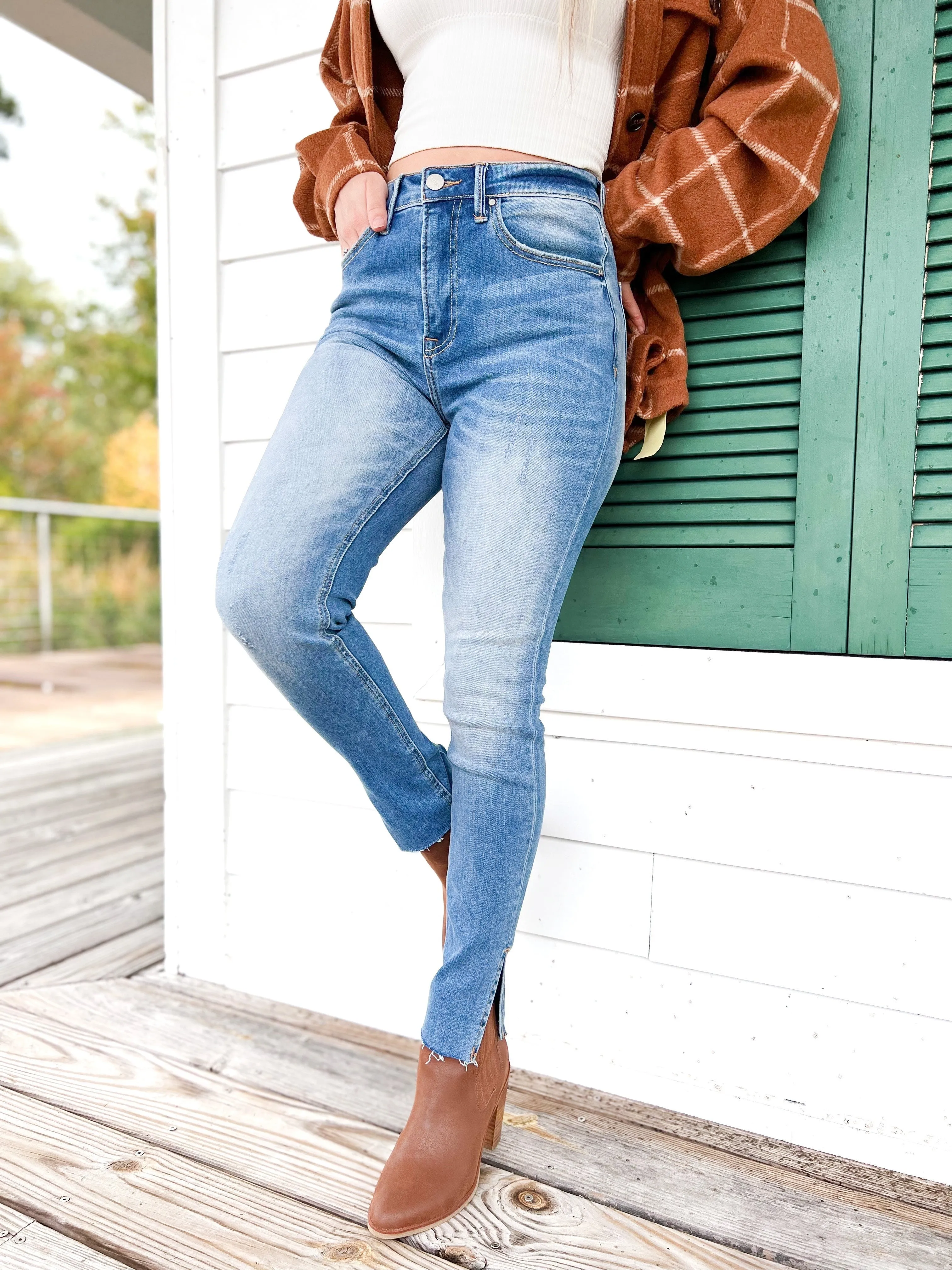 Risen High Rise Dark Wash Relaxed Fit Skinny