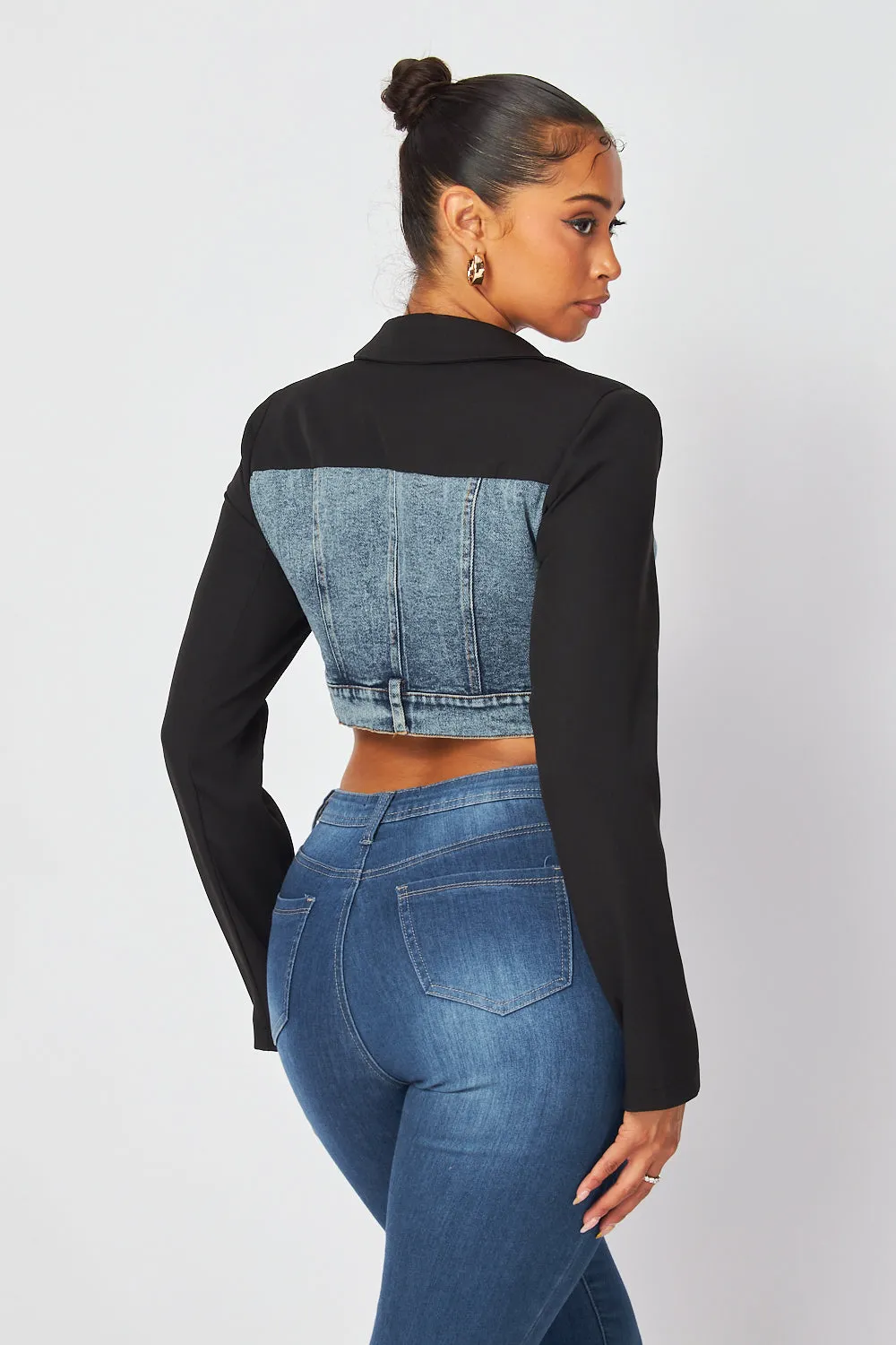 Samantha Denim Contrast Crop Bustier Blazer Jacket