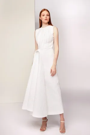 Sleeveless A-line Midi Dress with Draping