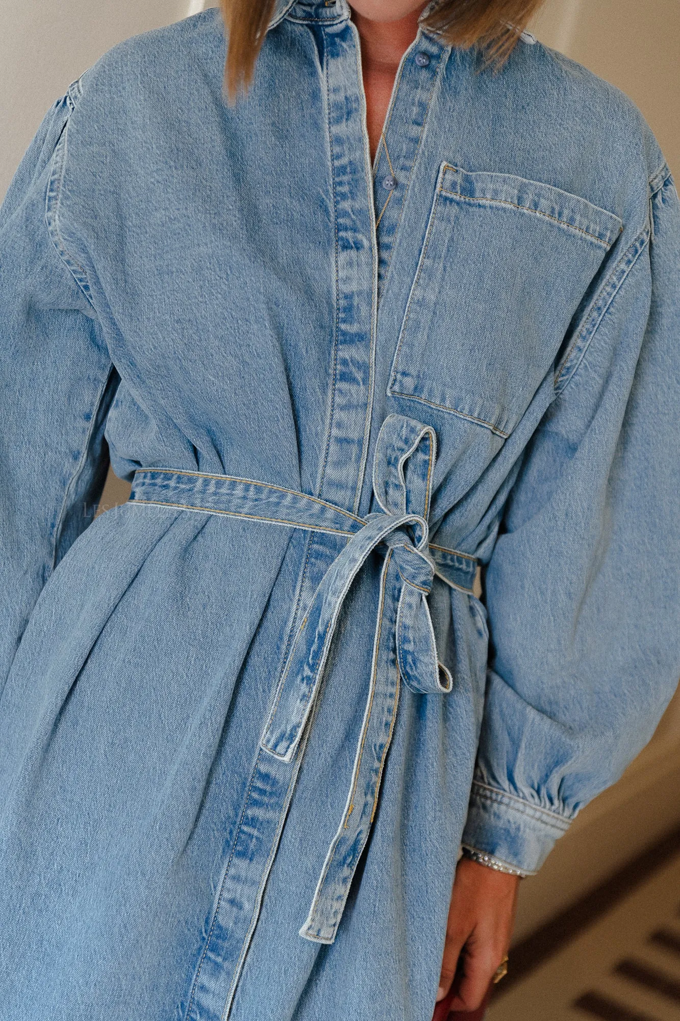 SLFEllin LS shirt dress light blue denim
