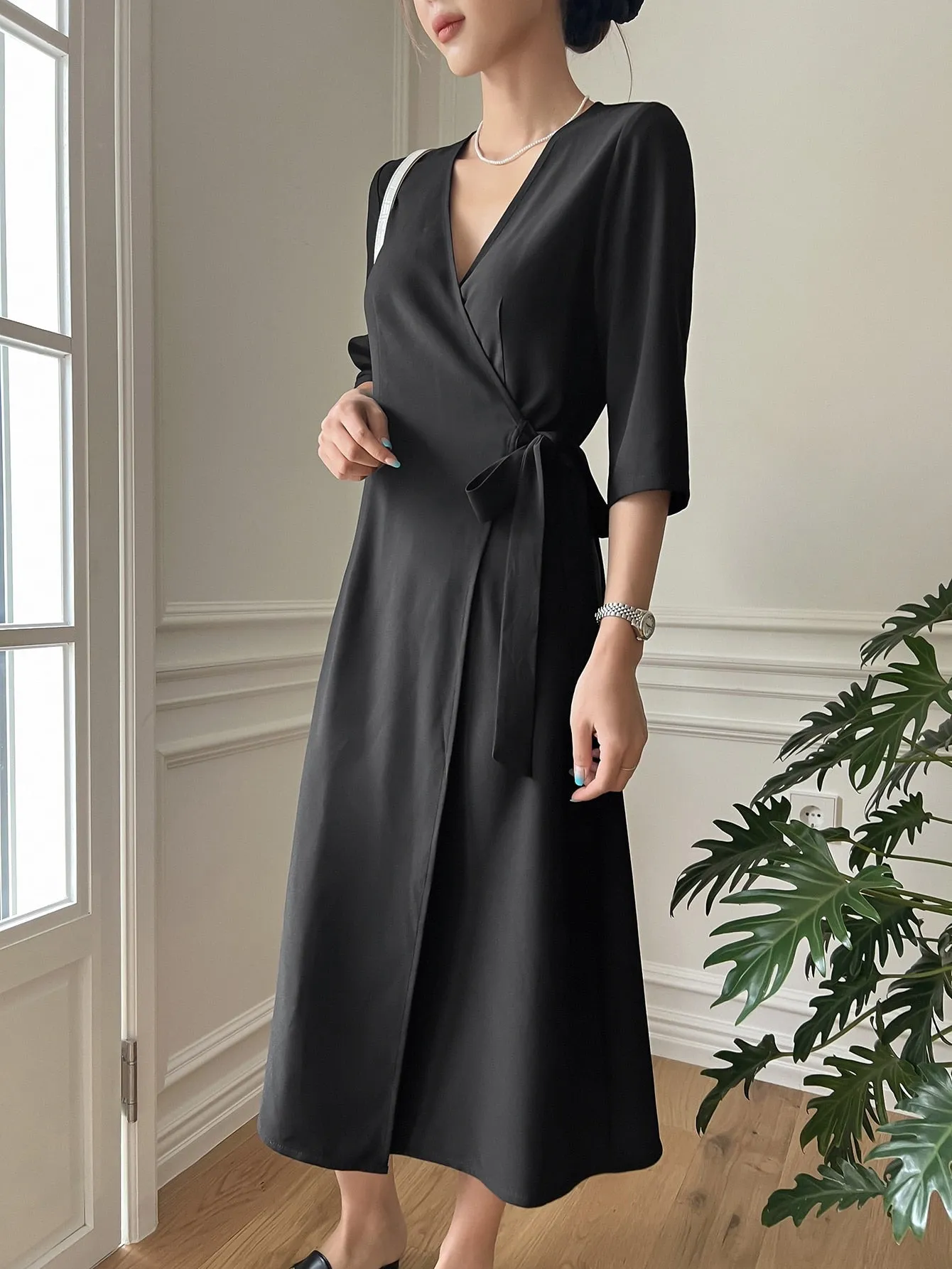 Solid Wrap Dress