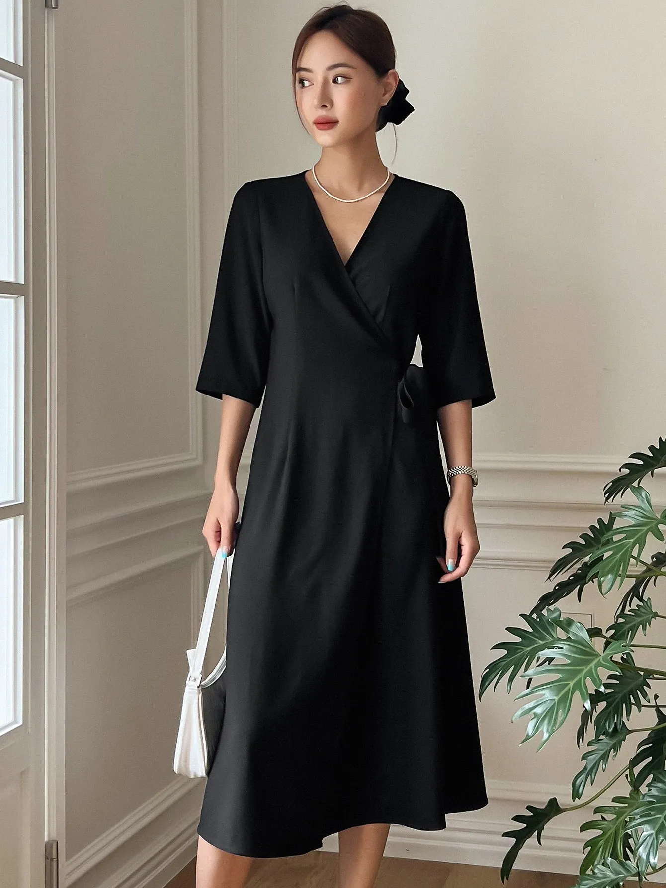 Solid Wrap Dress