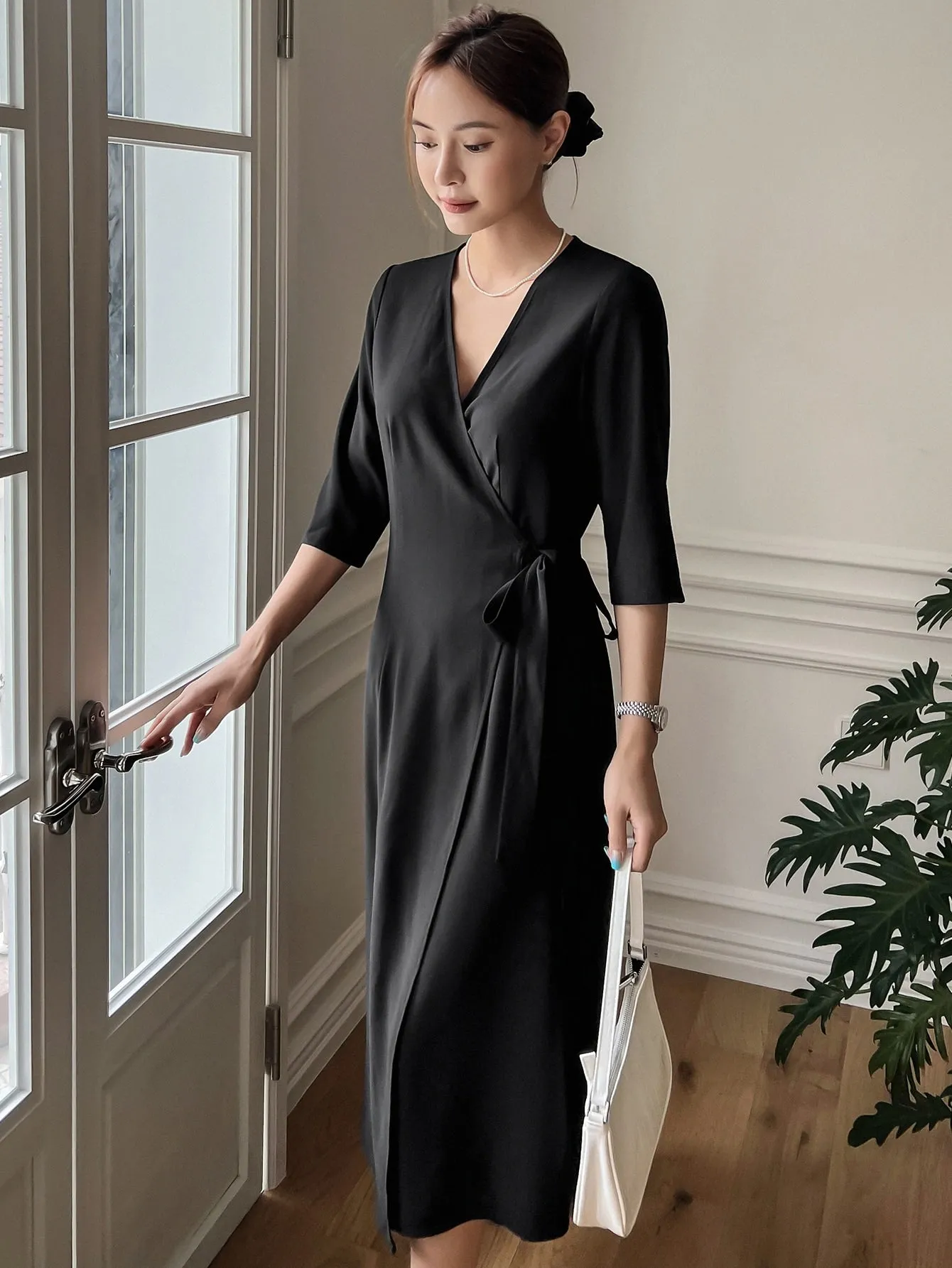 Solid Wrap Dress