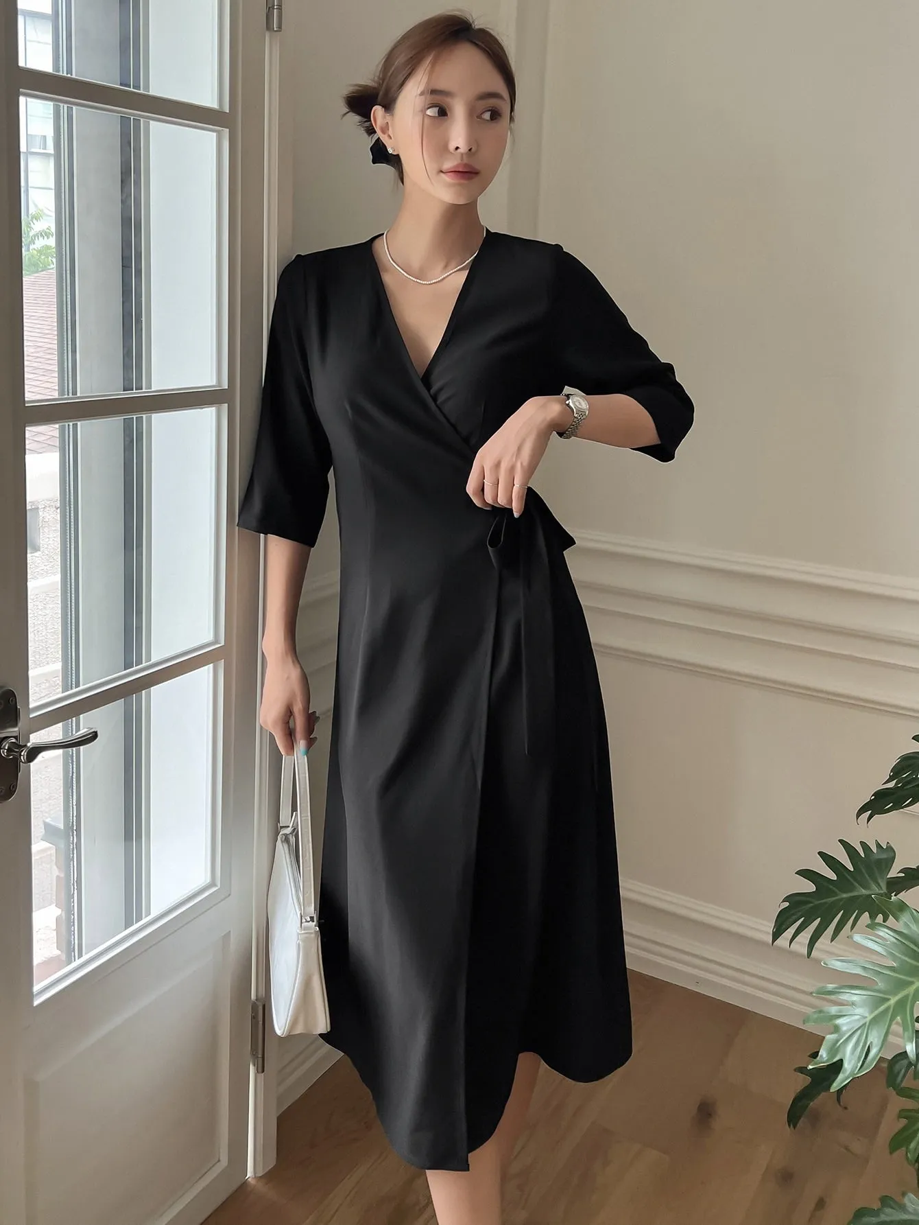 Solid Wrap Dress