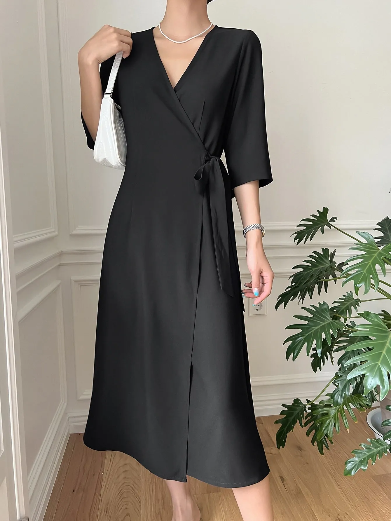 Solid Wrap Dress
