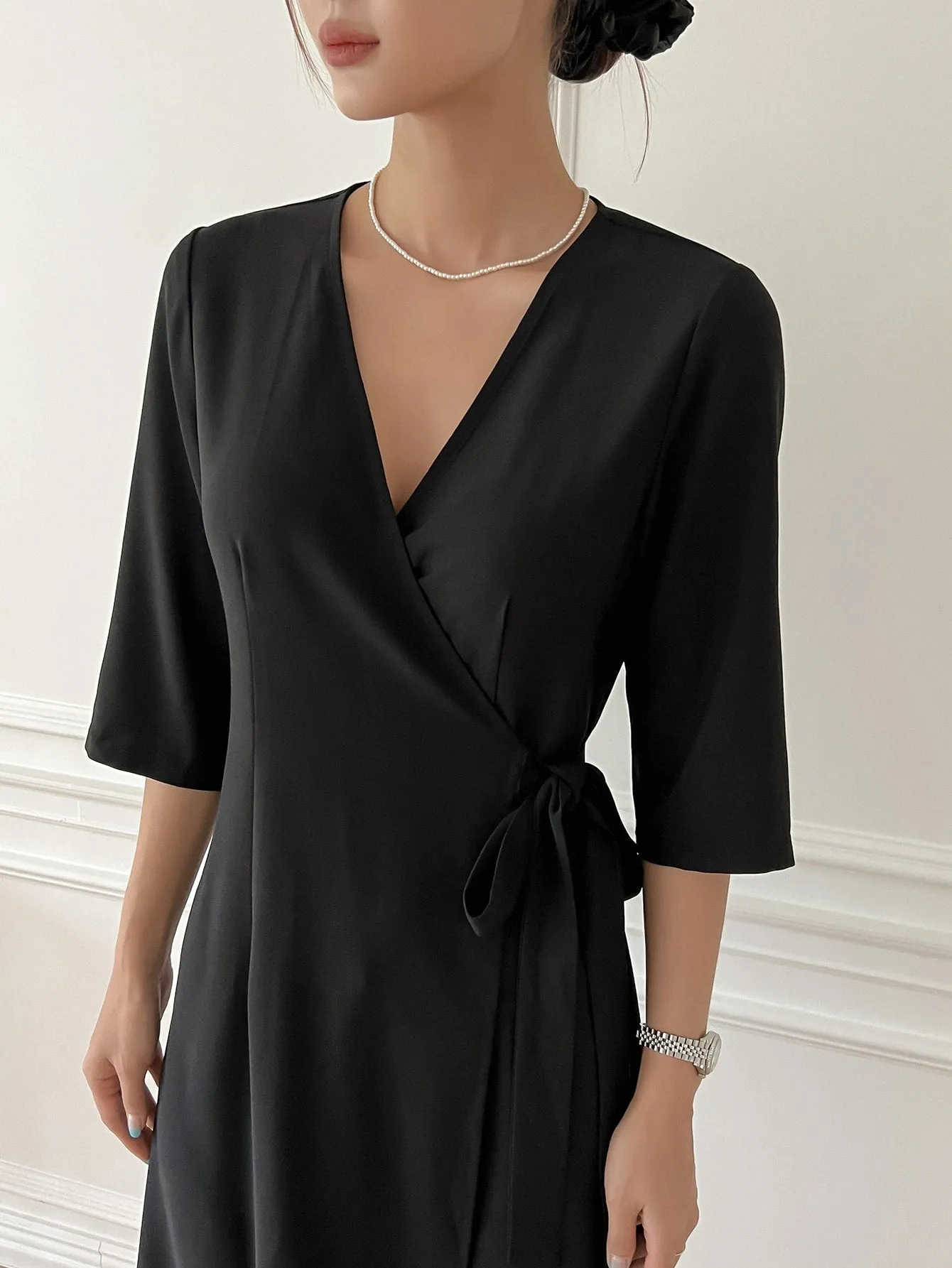 Solid Wrap Dress