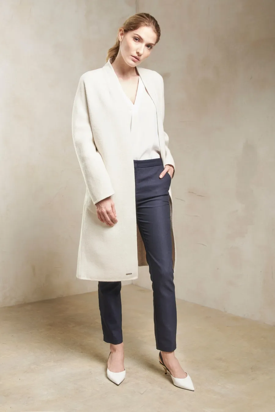 Stefanie Coat Baby Alpaca & Wool Color Sabbia & Ecru