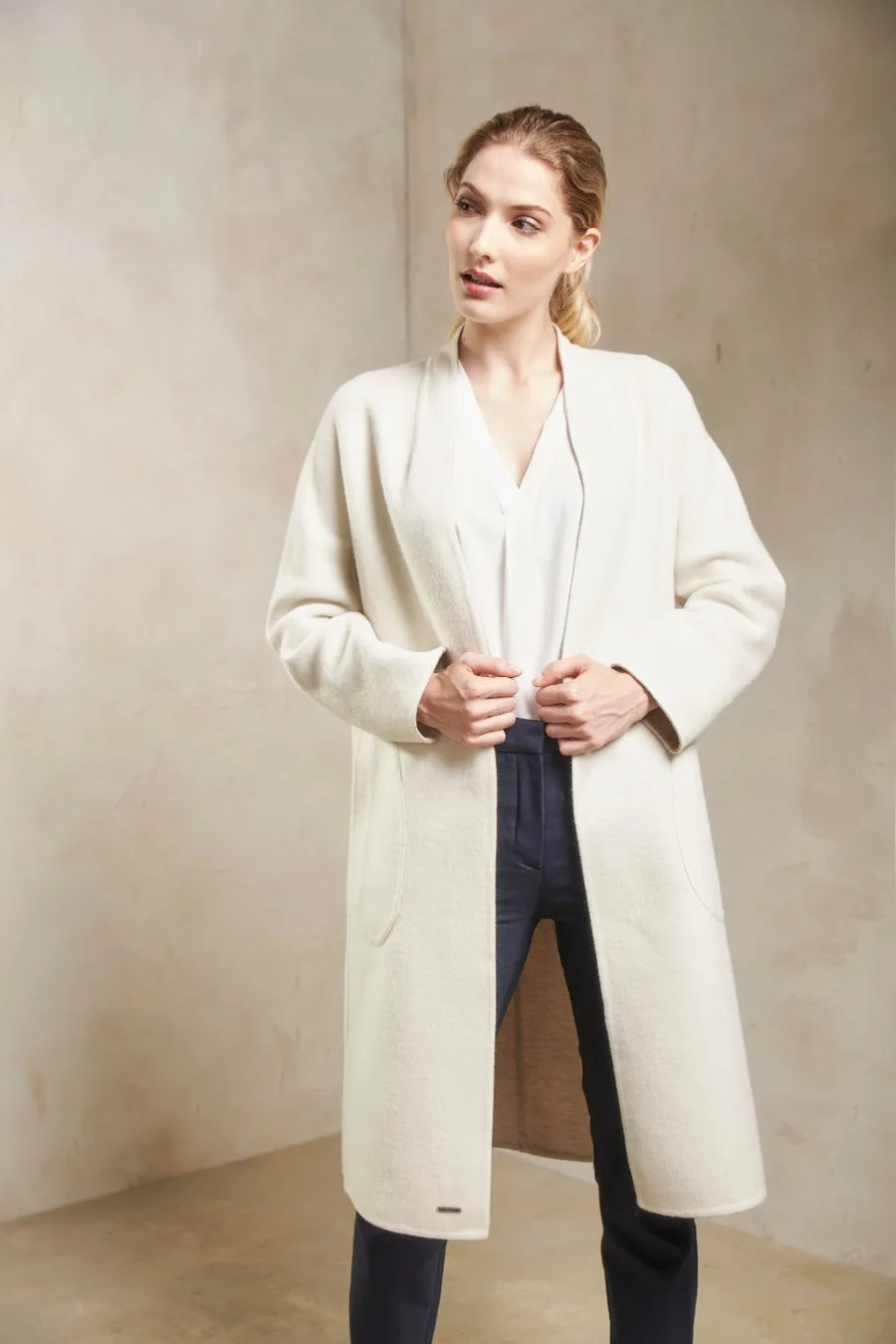 Stefanie Coat Baby Alpaca & Wool Color Sabbia & Ecru