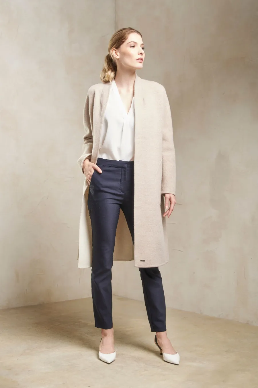 Stefanie Coat Baby Alpaca & Wool Color Sabbia & Ecru