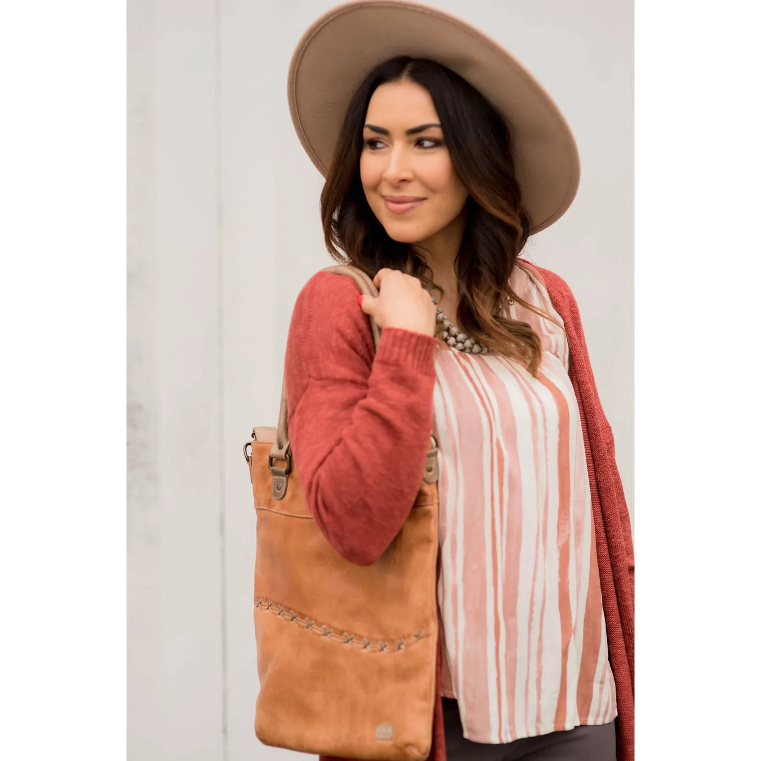 Striped Brush Stroke V Neck Blouse - Salmon