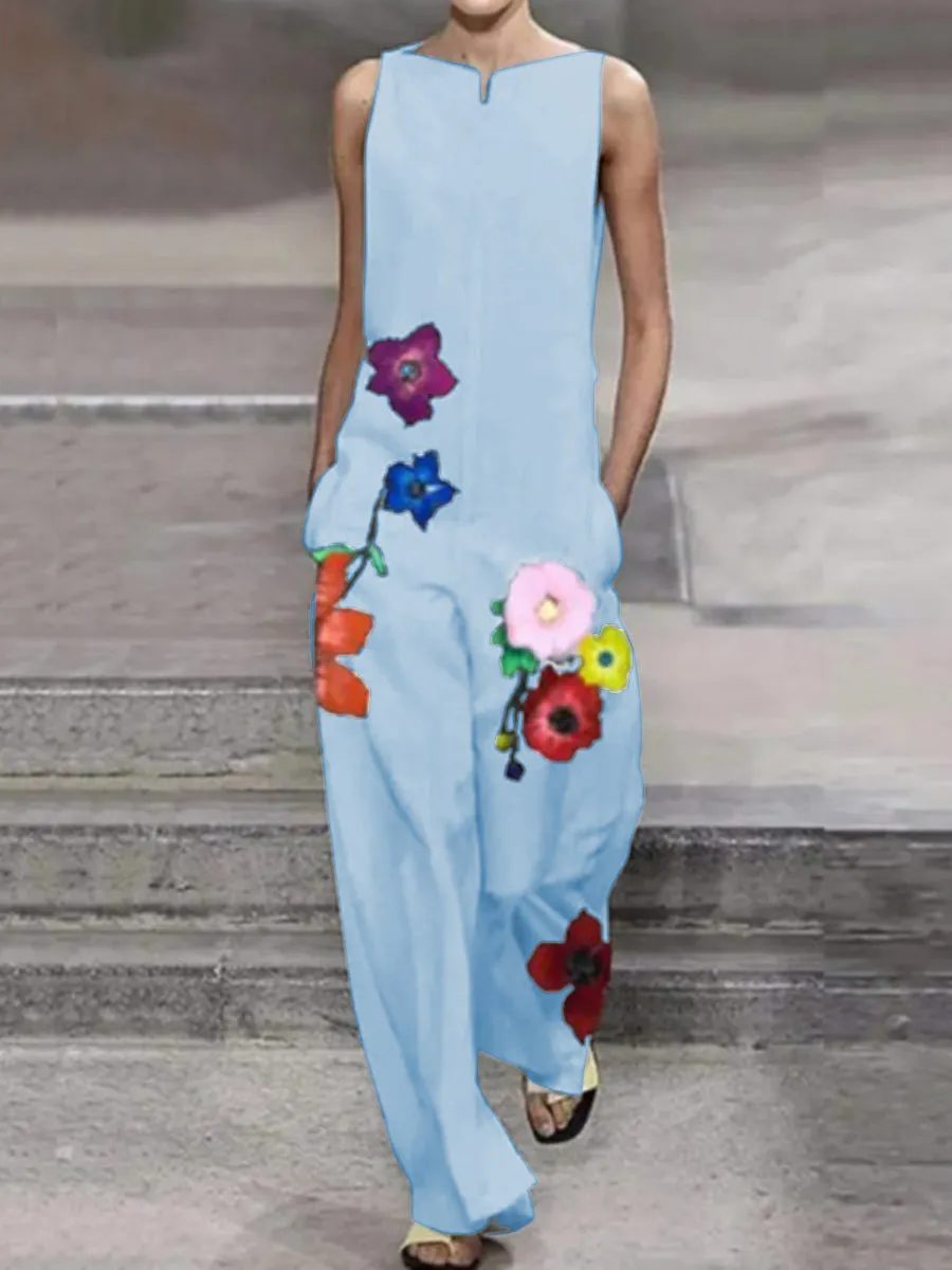 Stylish Elegant Retro Loose Floral Jumpsuit