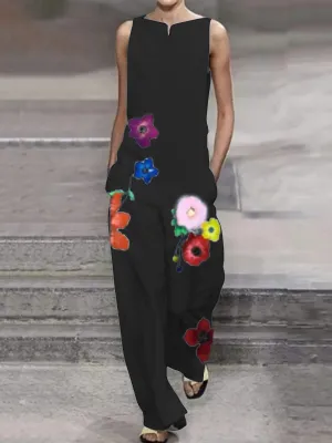 Stylish Elegant Retro Loose Floral Jumpsuit