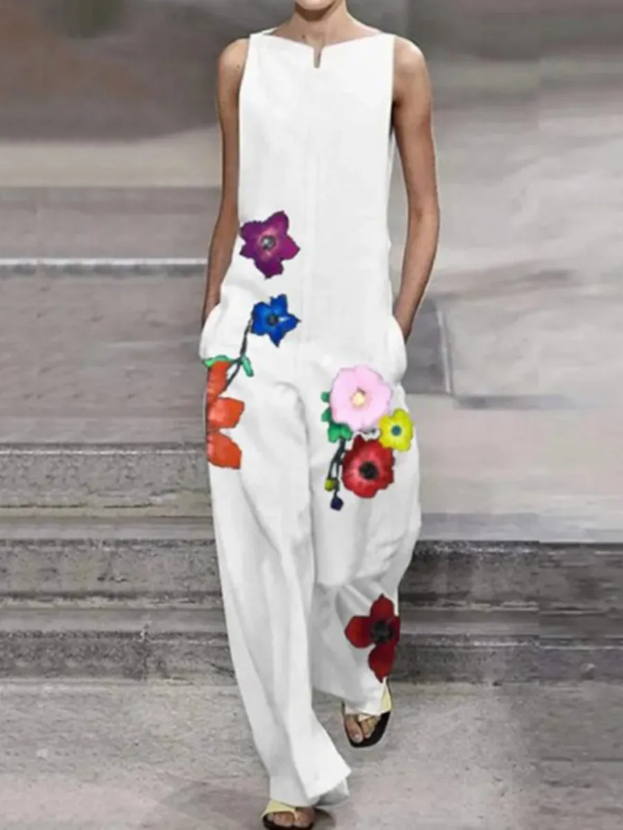 Stylish Elegant Retro Loose Floral Jumpsuit