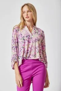 Tan & Pink Floral 3/4 Sleeves Top