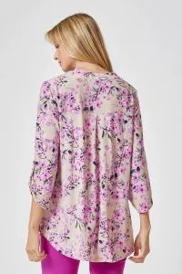 Tan & Pink Floral 3/4 Sleeves Top