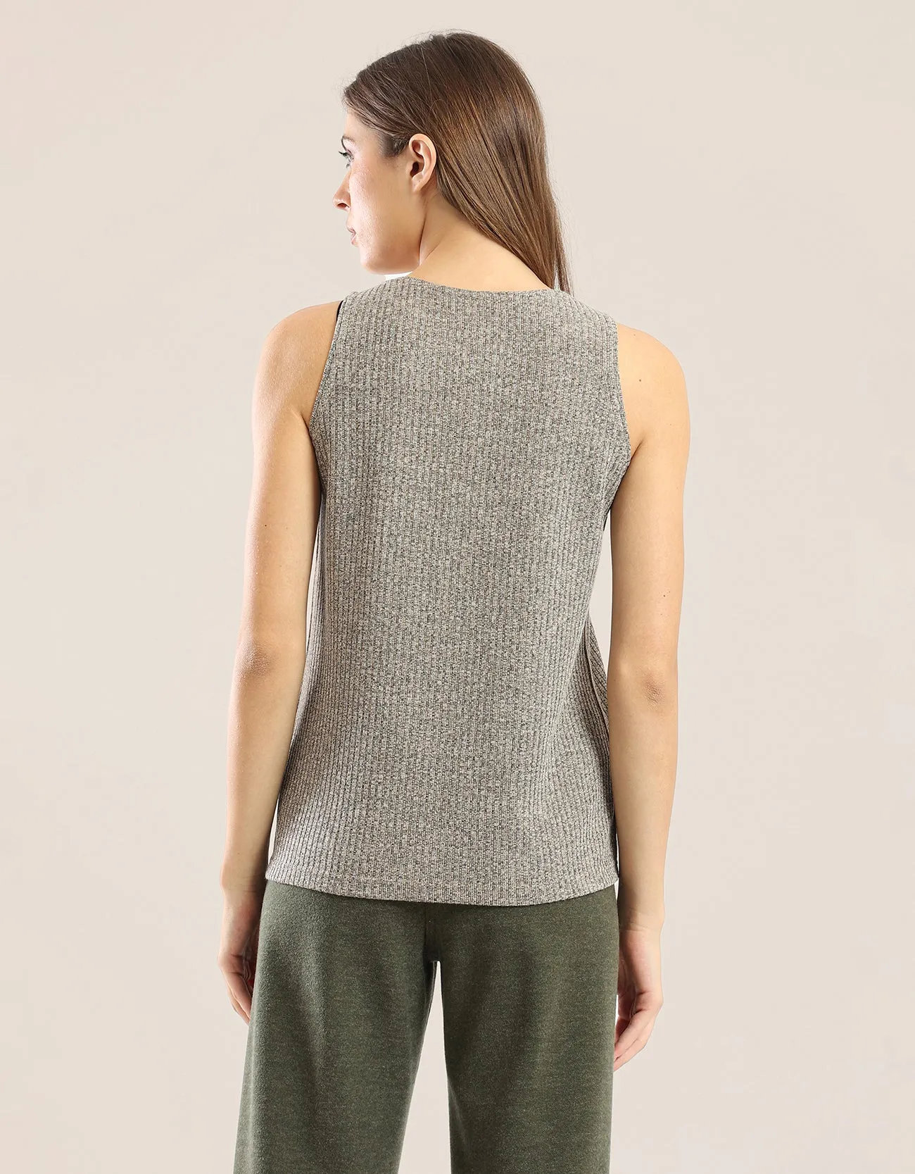Tank top in ribbed tricot with round neckline and sleeveless